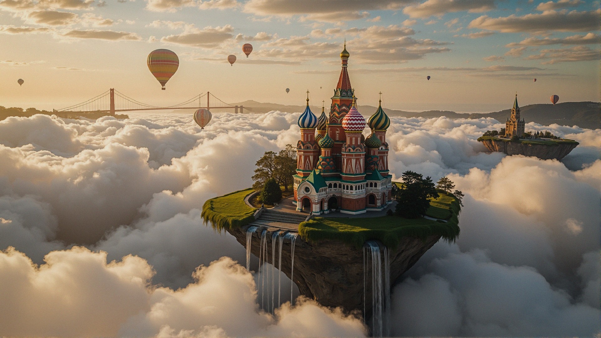 Whimsical Floating Island with Colorful Castle and Clouds