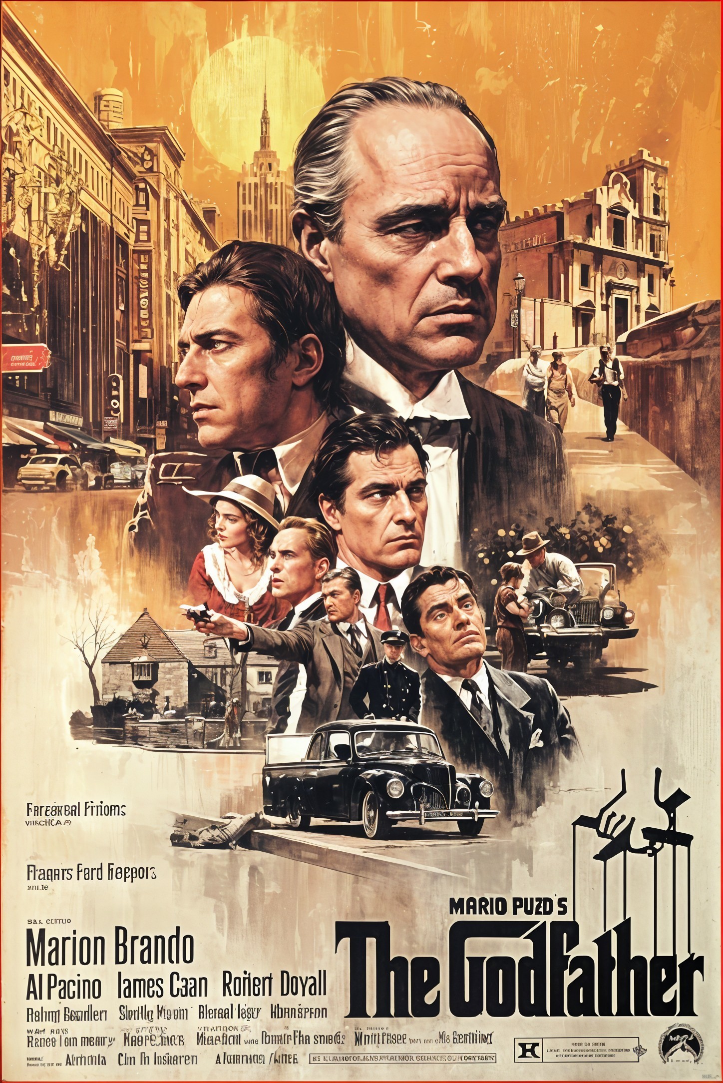 Vintage Poster of "The Godfather" Featuring Key Characters