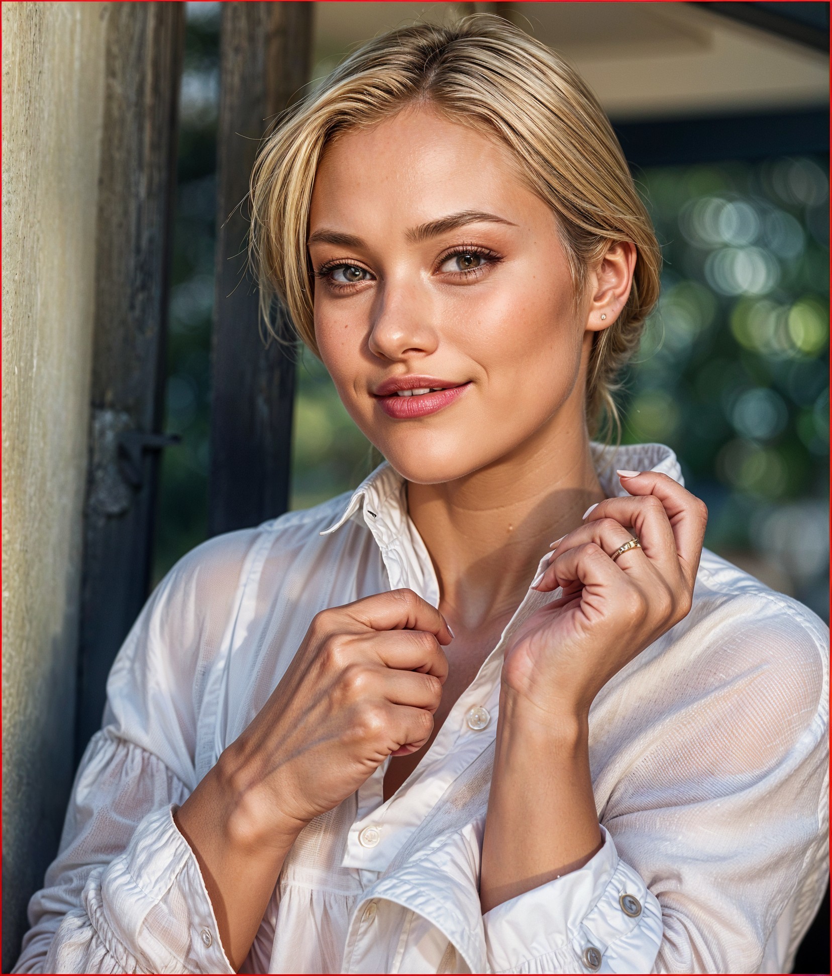 Elegant Blonde Woman in Soft-Focus Background