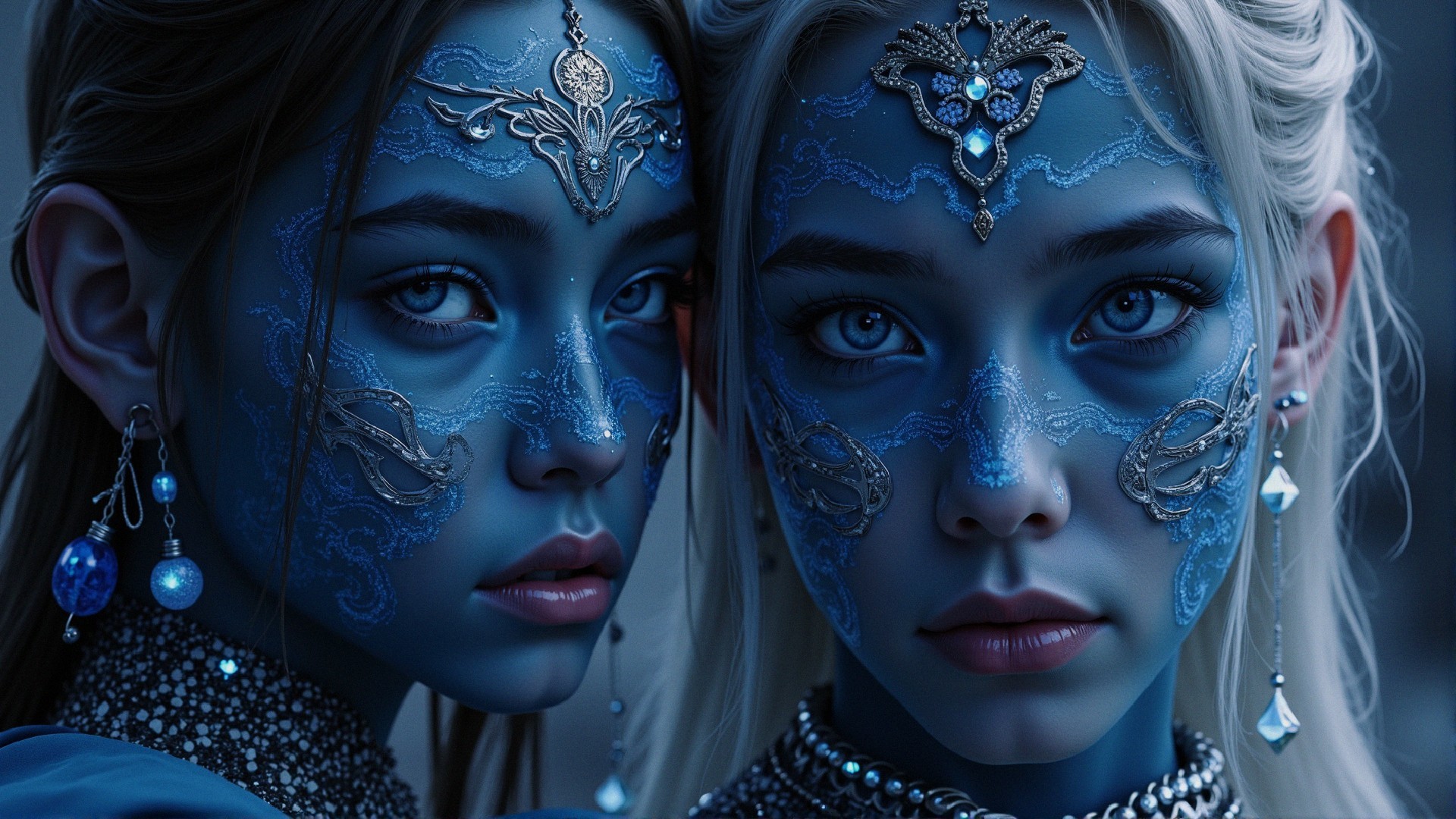 Young Women with Blue Face Paint and Jewelry