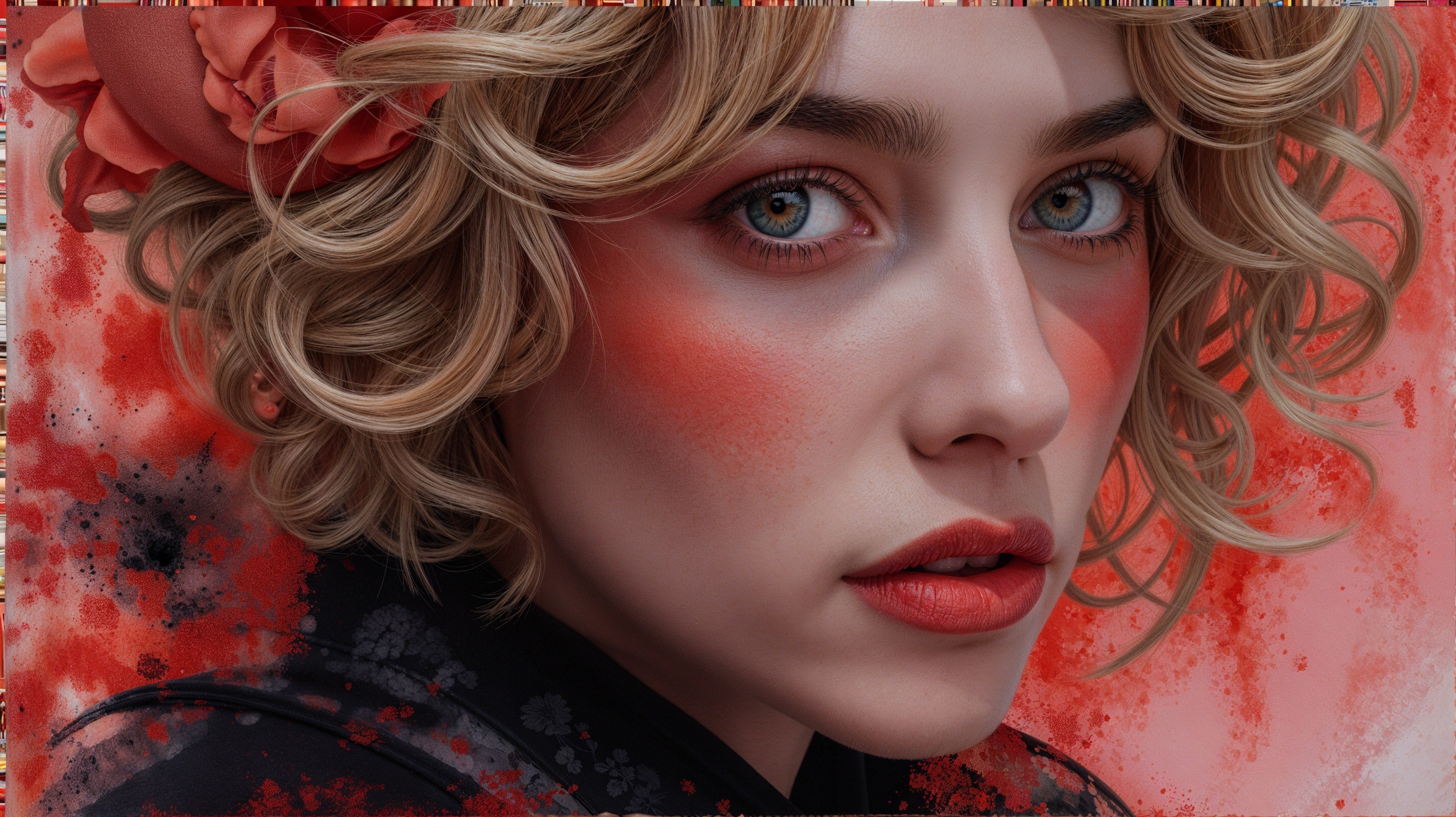 Close-up Portrait of a Young Woman with Floral Accents