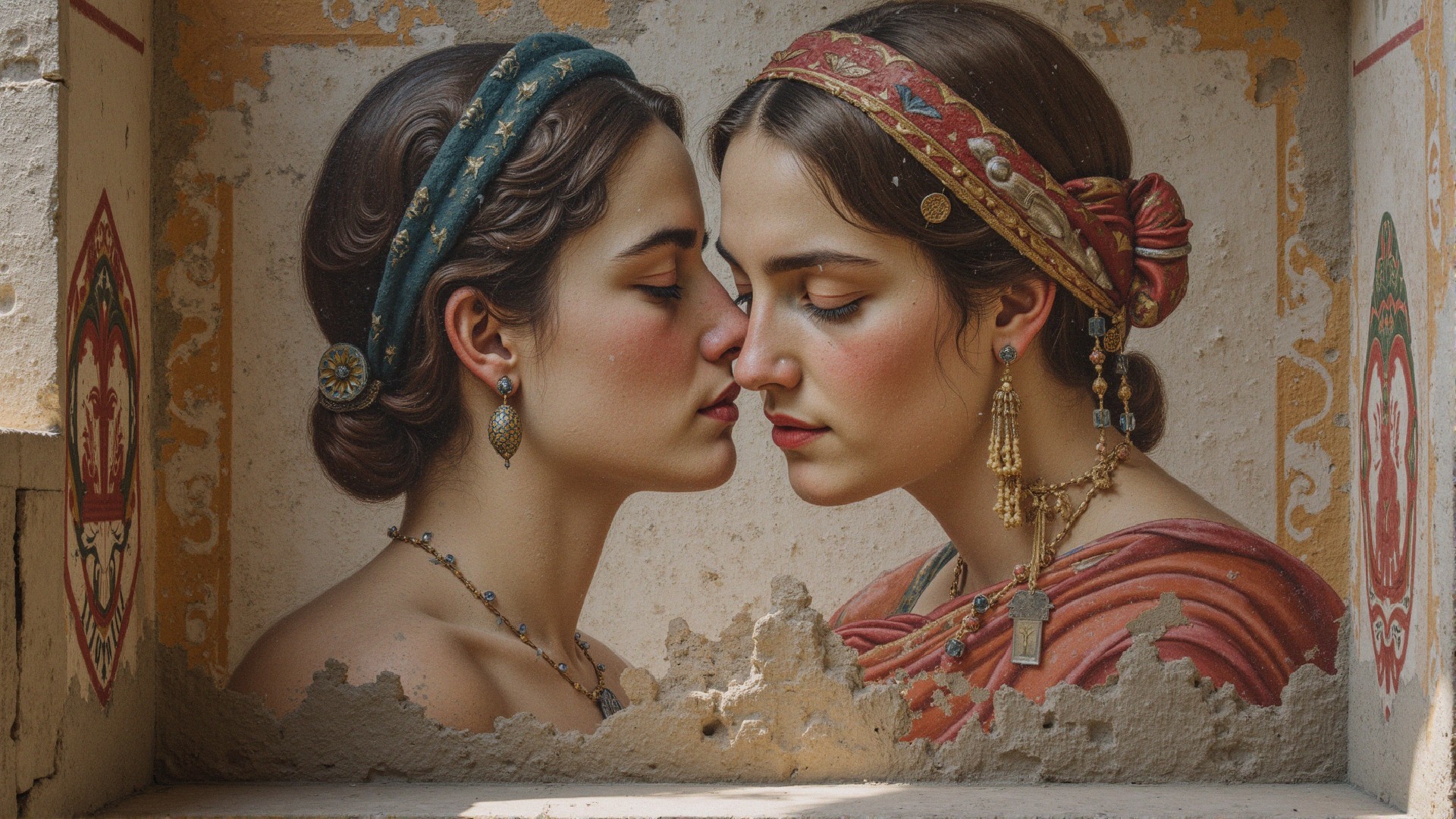 Intimate Pose of Two Women with Cultural Elegance
