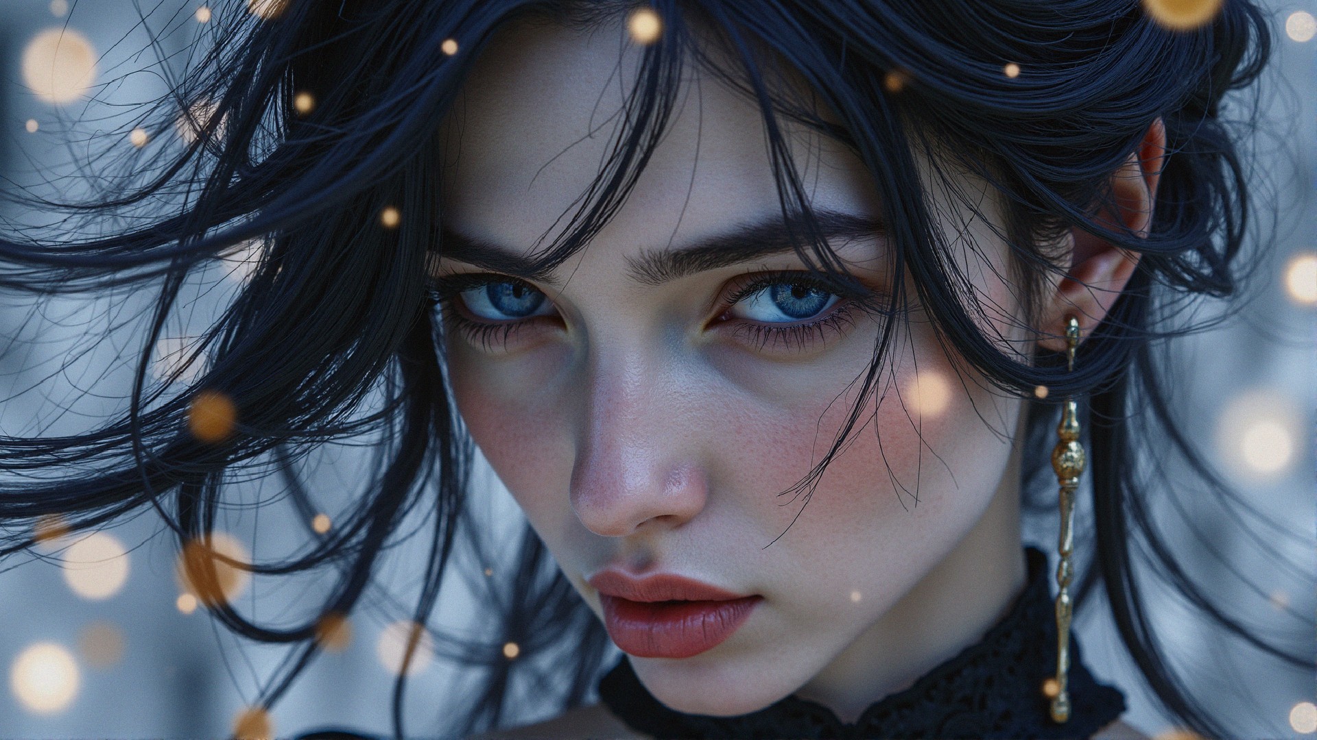 Close-up Portrait of a Young Woman with Blue Eyes