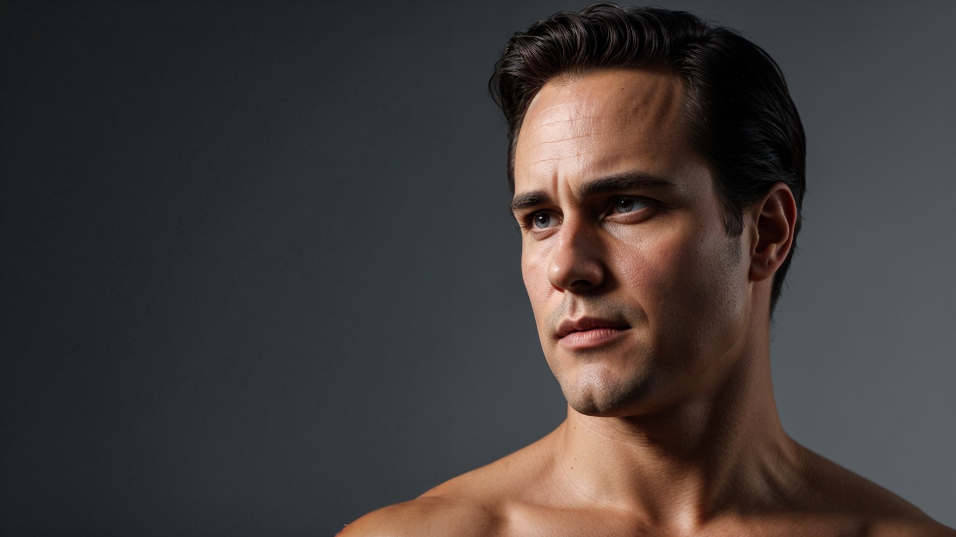 Close-Up Portrait of a Serious Man with Defined Features