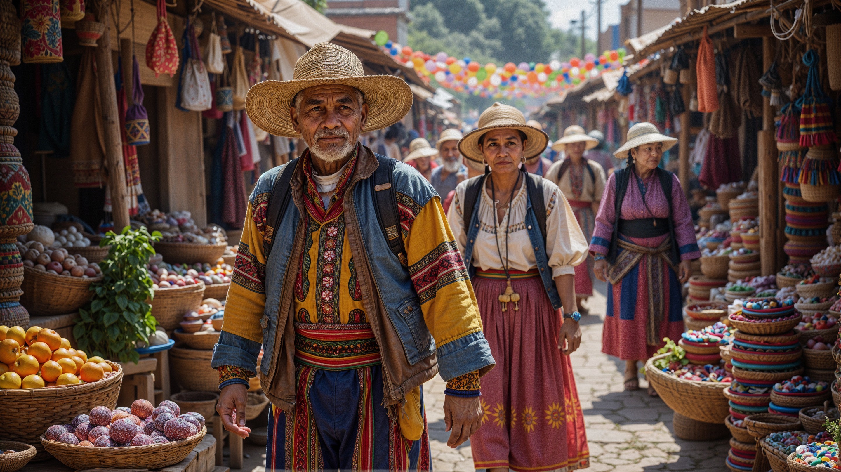 Vibrant Market Scene with Traditional Colorful Garments