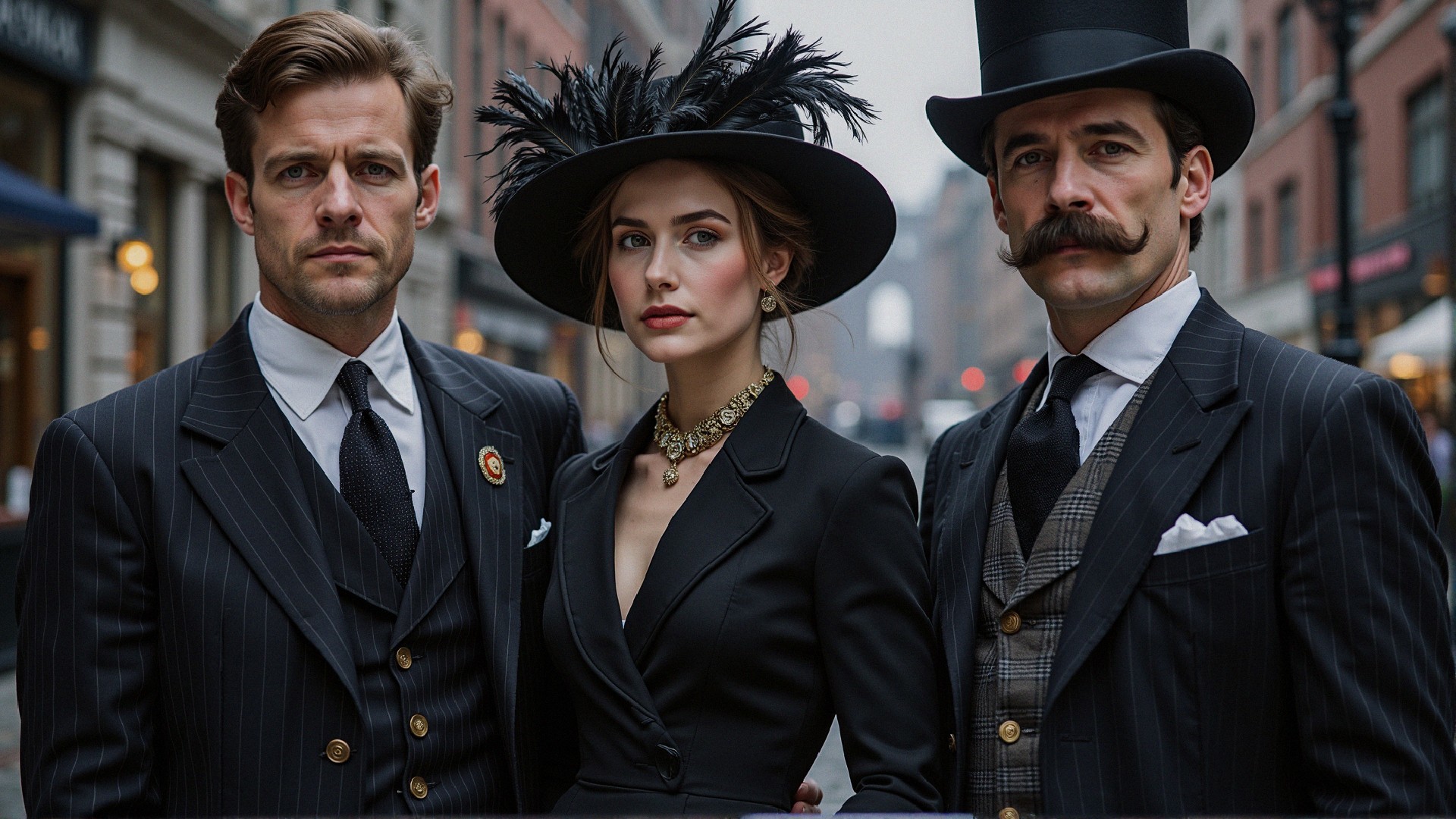 Elegantly Dressed Individuals in Vintage Setting