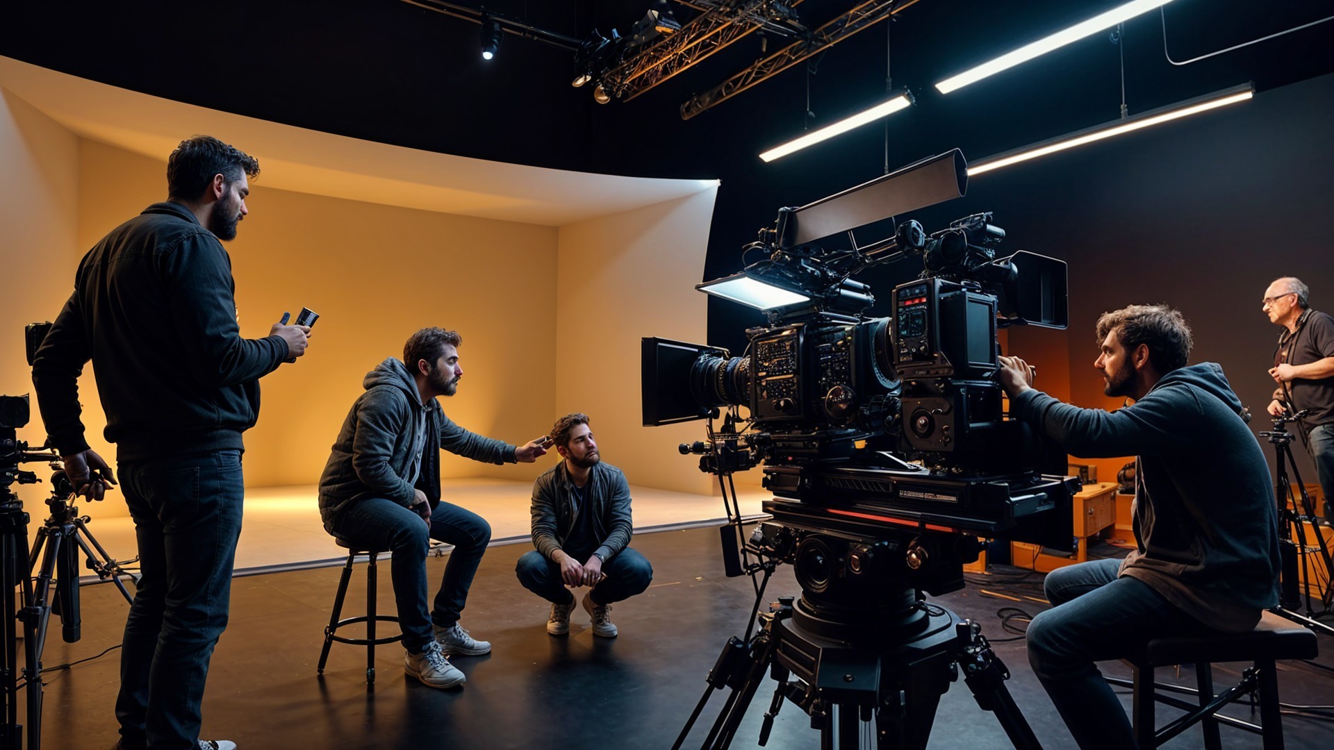 Filmmakers Collaborating in a Studio Scene