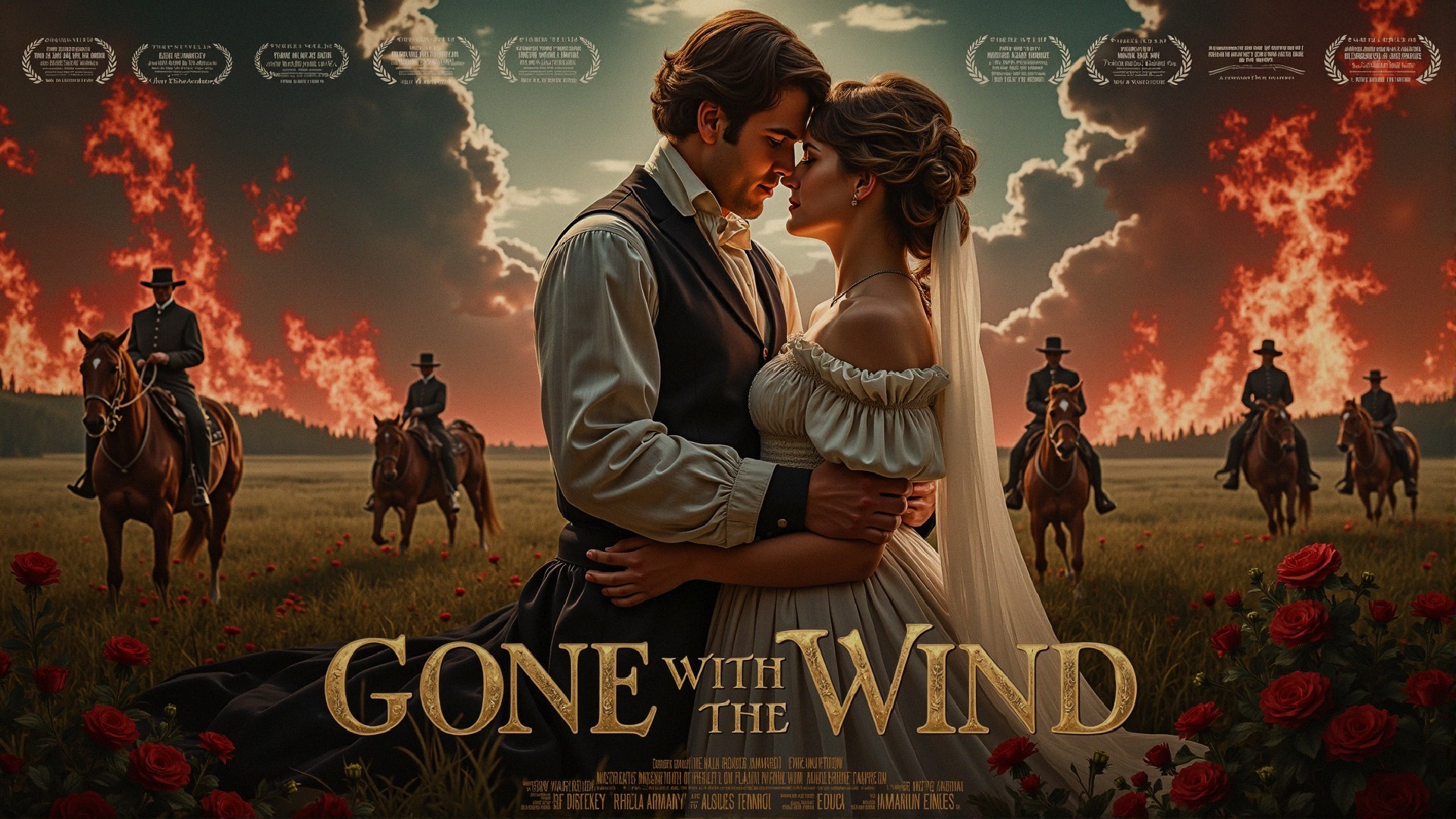 Romantic Scene with Fiery Skies and Roses