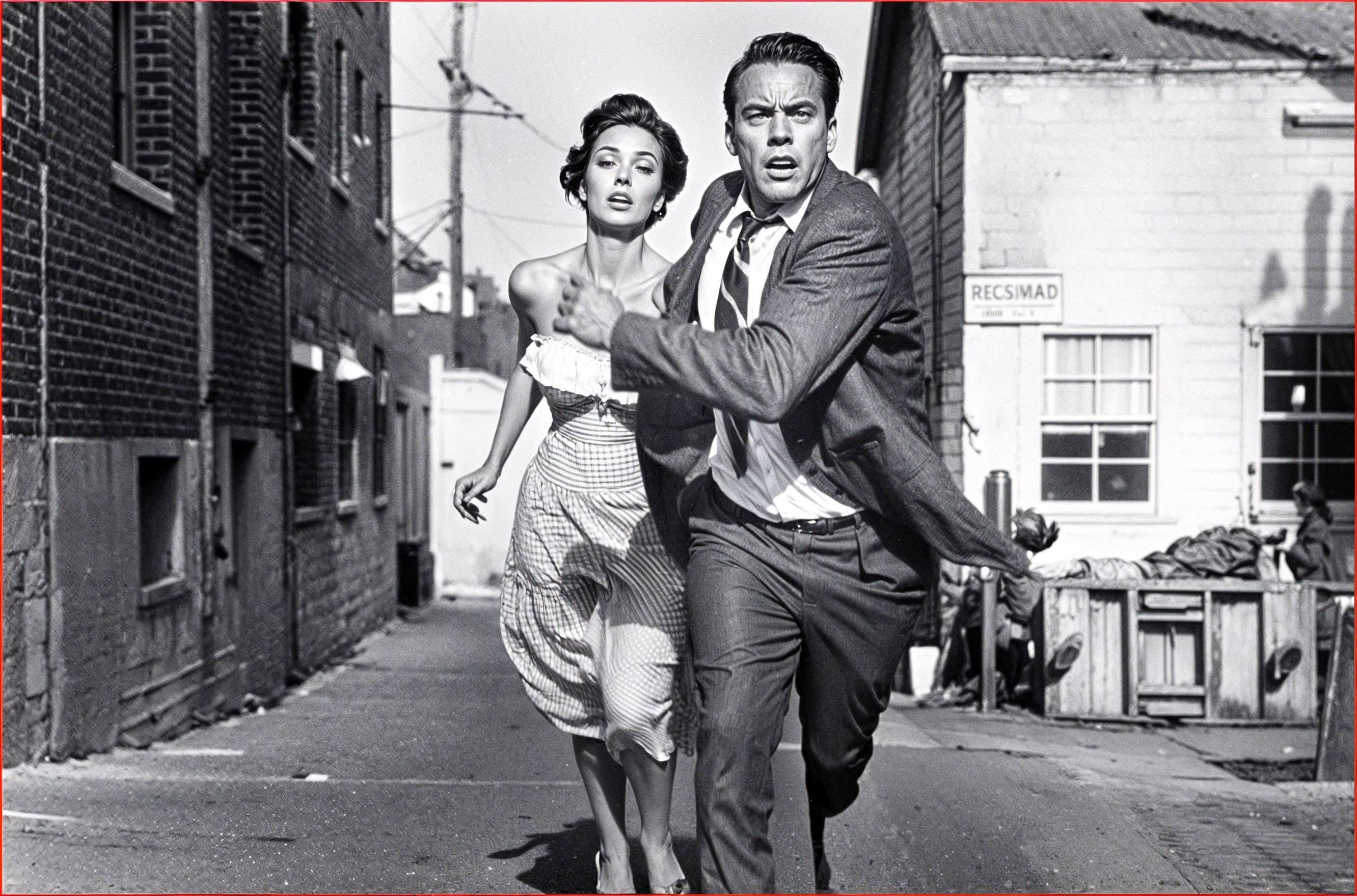 Monochromatic Scene of Urgent Escape in Alley