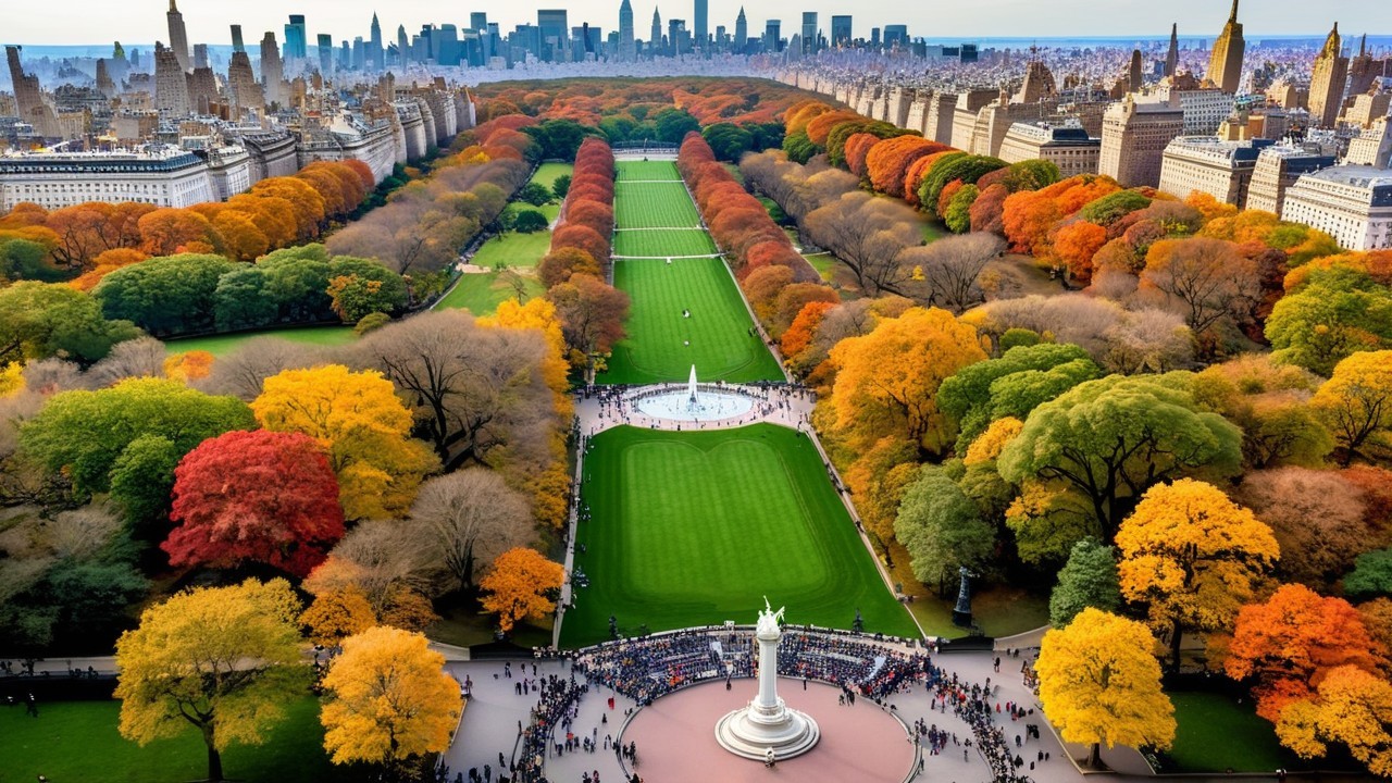Aerial View of Central Park in Autumn Foliage