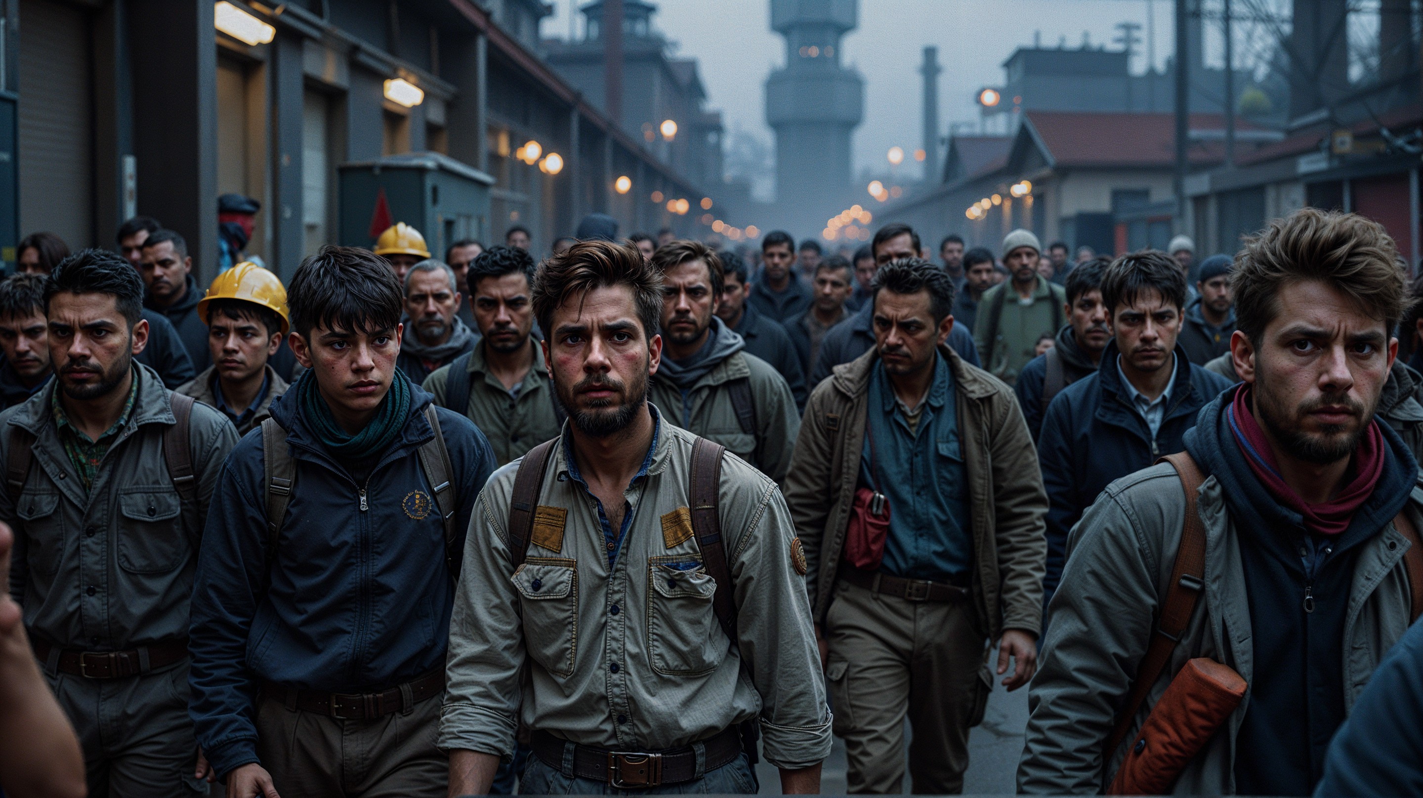 Men in Work Attire in Dim Industrial Area