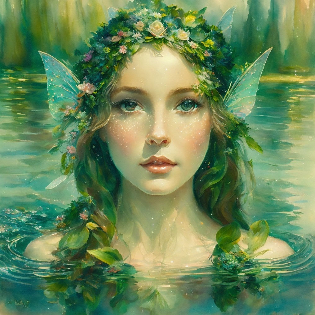 Ethereal Figure in Tranquil Waters with Butterfly Wings
