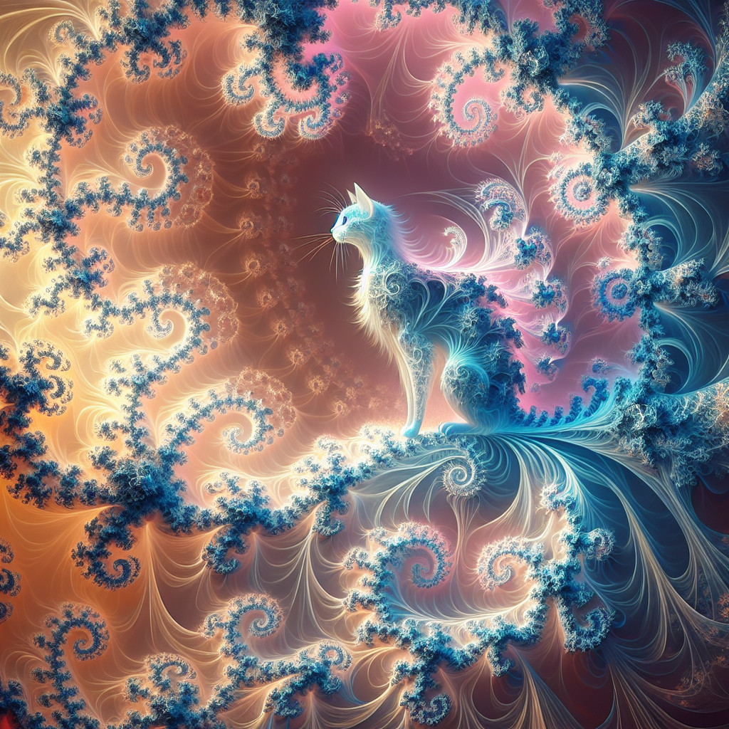 Fractal Artwork of a Mystical Cat in Vibrant Colors