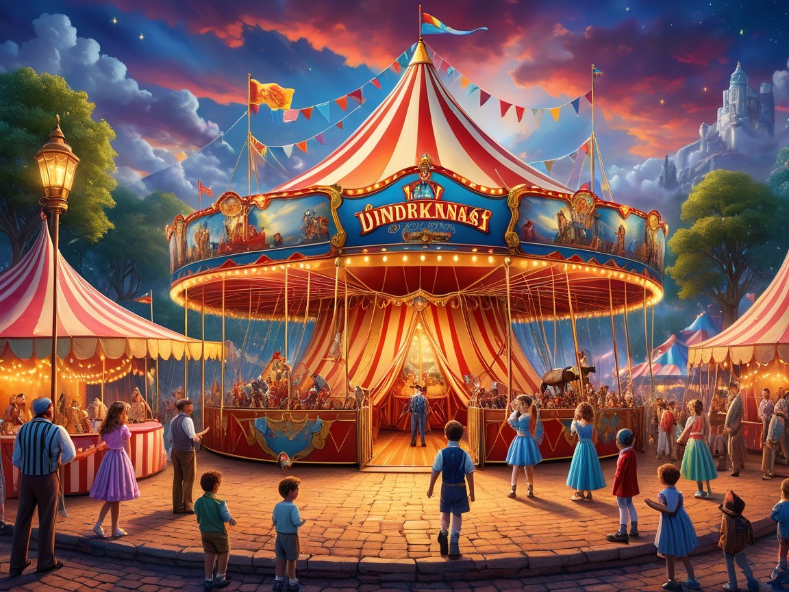 Whimsical carousel with vibrant stripes at carnival