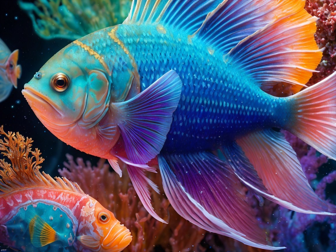 Vibrant Underwater Scene with Colorful Fish and Corals