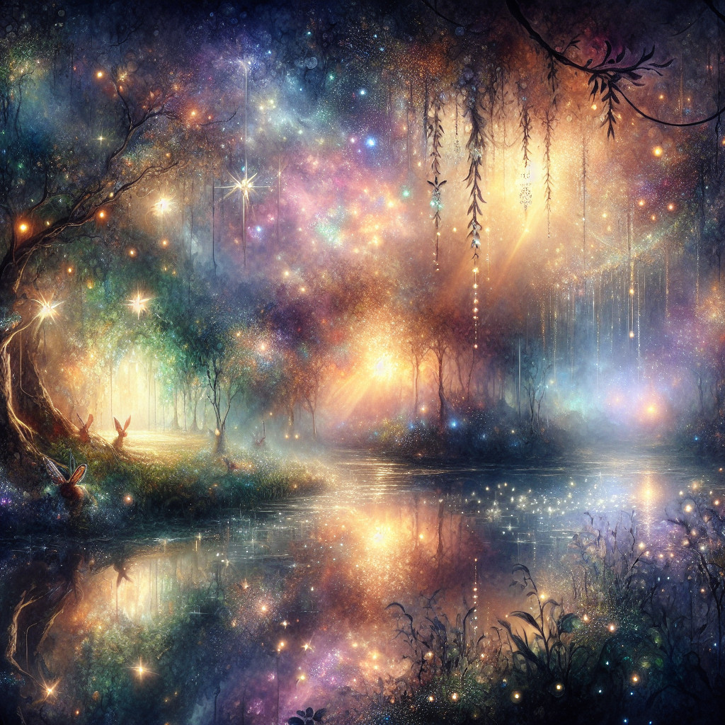 Mystical forest with glowing orbs and fairies