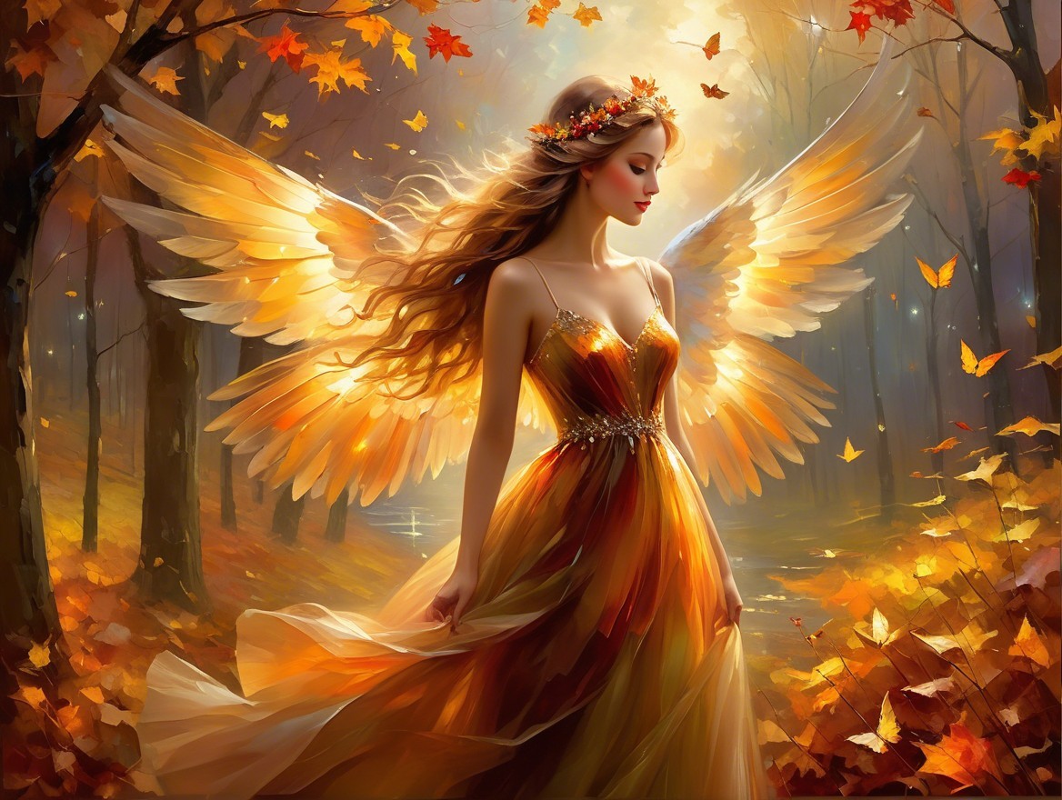 Ethereal Figure in Golden Autumn Forest Setting