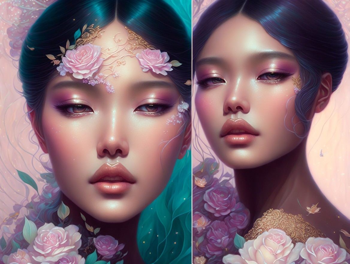 Portraits of a Young Woman with Floral Embellishments