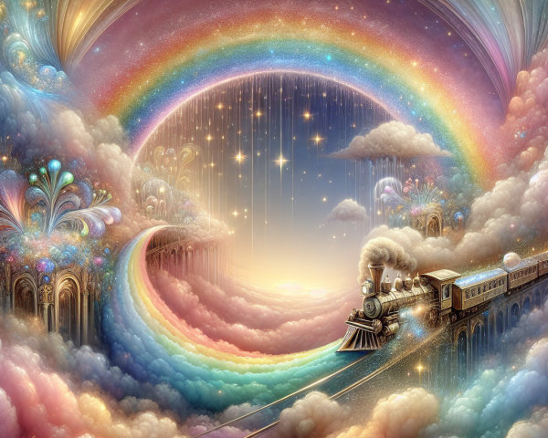 Whimsical Train in a Vibrant Fantastical Landscape