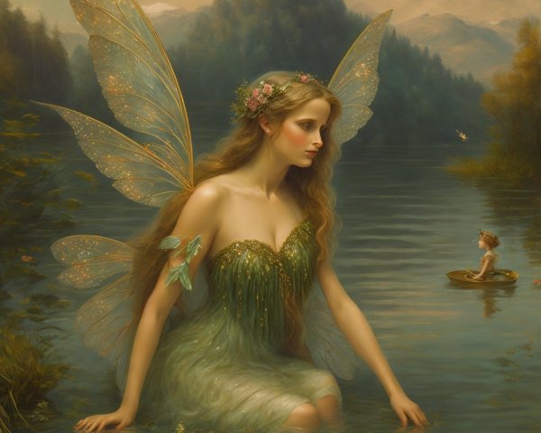 Fairy in a Tranquil Lake Surrounded by Nature