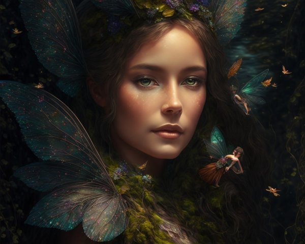 Mystical Portrait of a Young Woman with Butterflies
