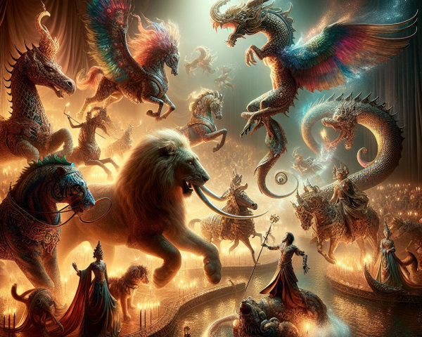 Mythological Creatures in a Mystical Fantasy Scene