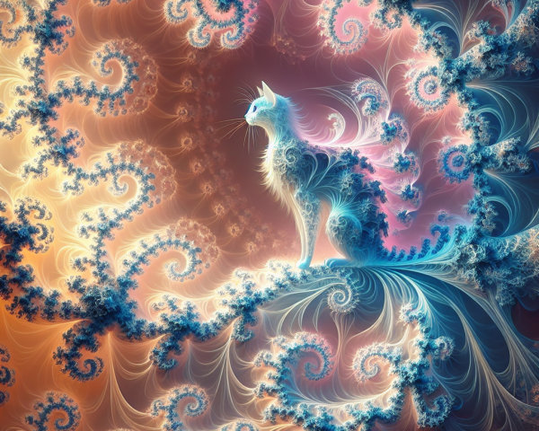 Fractal Artwork of a Mystical Cat in Vibrant Colors