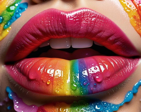 Vibrant Rainbow Gradient Lips with Glossy Finish