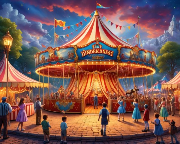 Whimsical carousel with vibrant stripes at carnival