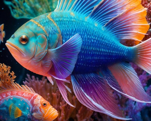 Vibrant Underwater Scene with Colorful Fish and Corals