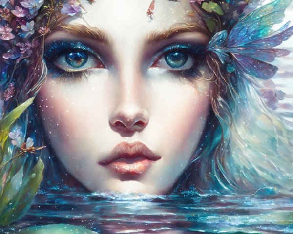 Surreal Portrait of Woman in Water with Flowers