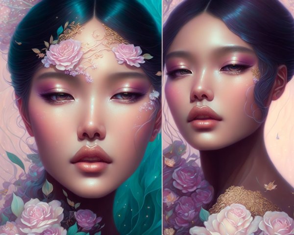 Portraits of a Young Woman with Floral Embellishments