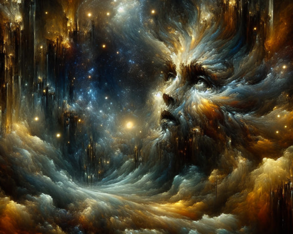 Vibrant Cosmic Scene with Ethereal Human Figures