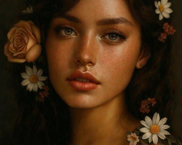 Portrait of a Young Woman with Floral Accents