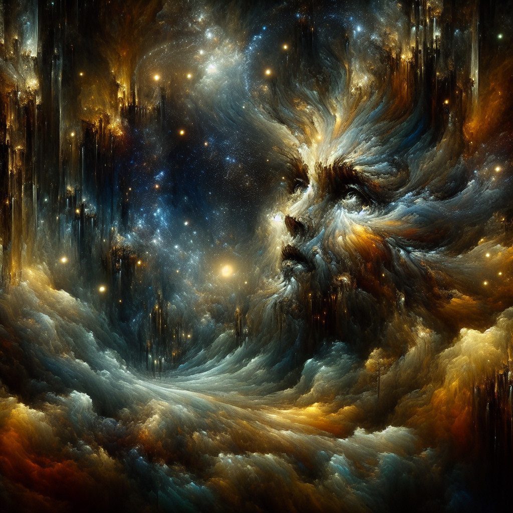 Vibrant Cosmic Scene with Ethereal Human Figures