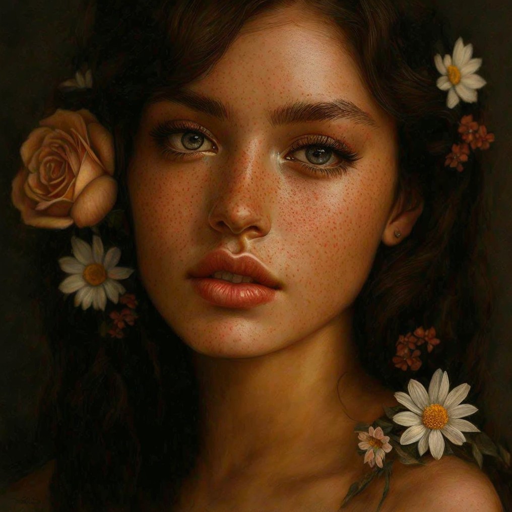 Portrait of a Young Woman with Floral Accents