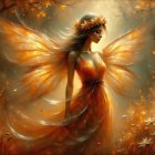 Ethereal Figure in Golden Autumn Forest Setting