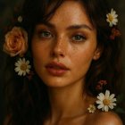 Portrait of a Young Woman with Floral Accents