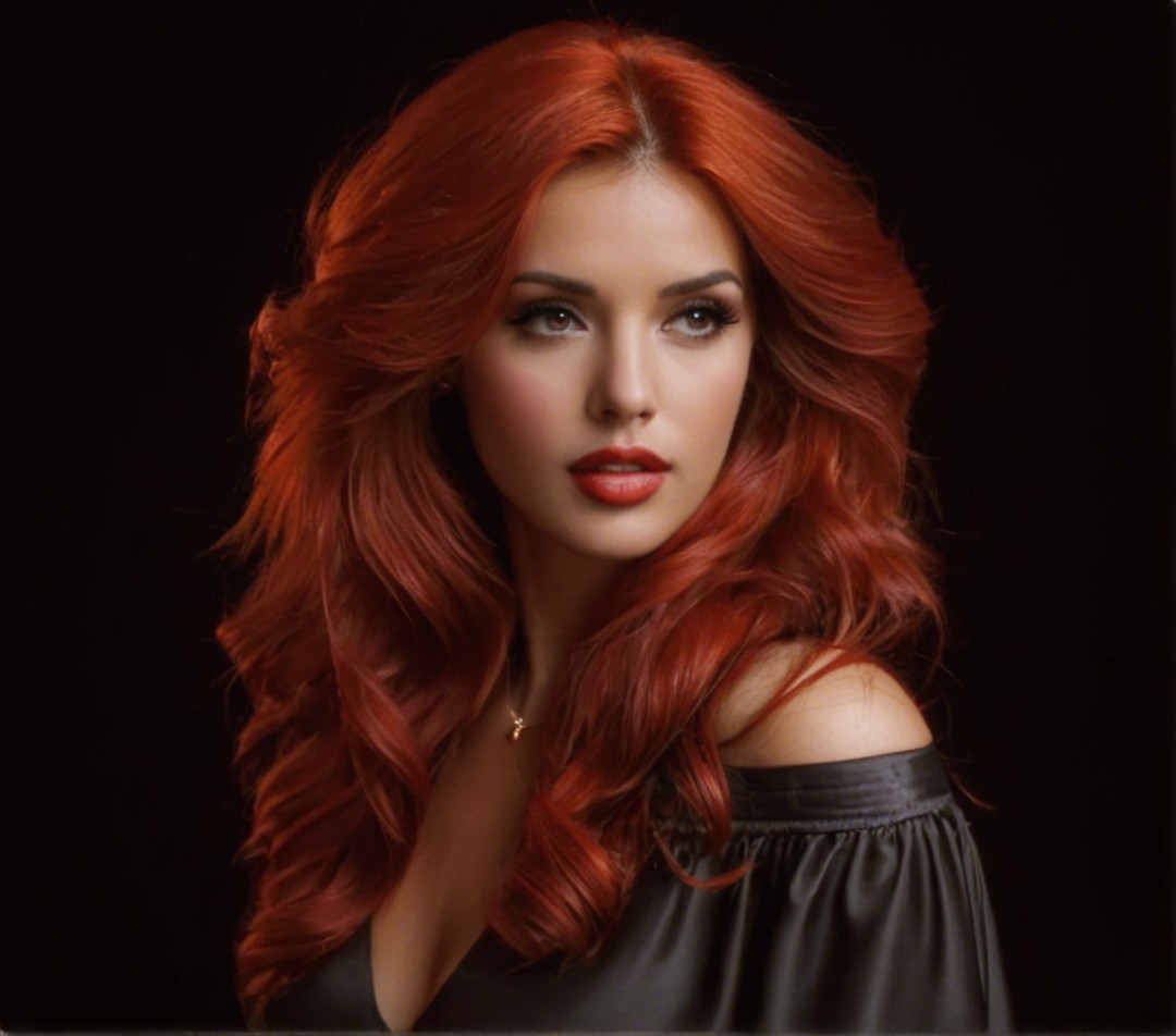 Portrait of a Woman with Vibrant Red Hair and Makeup