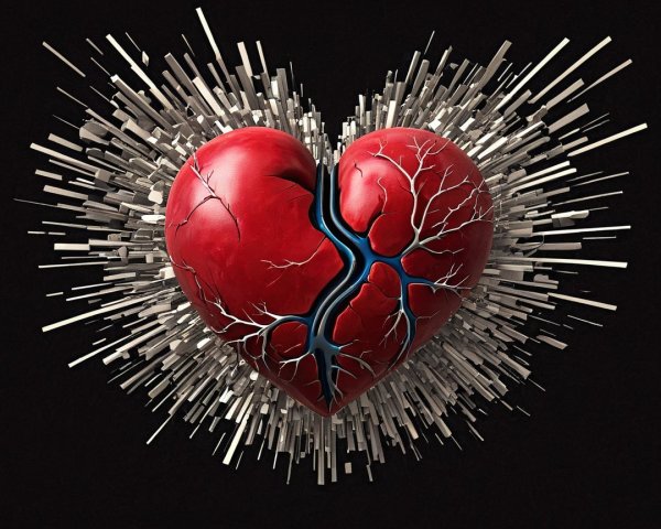 3D Illustration of Cracked Red Heart Surrounded by Spikes