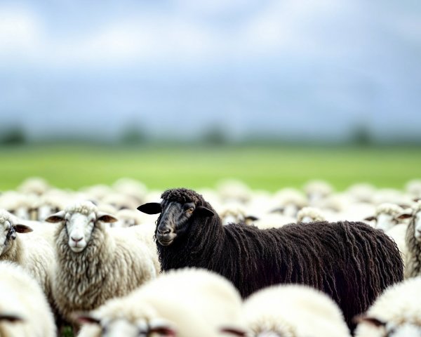 Flock of Sheep Grazing in a Green Field
