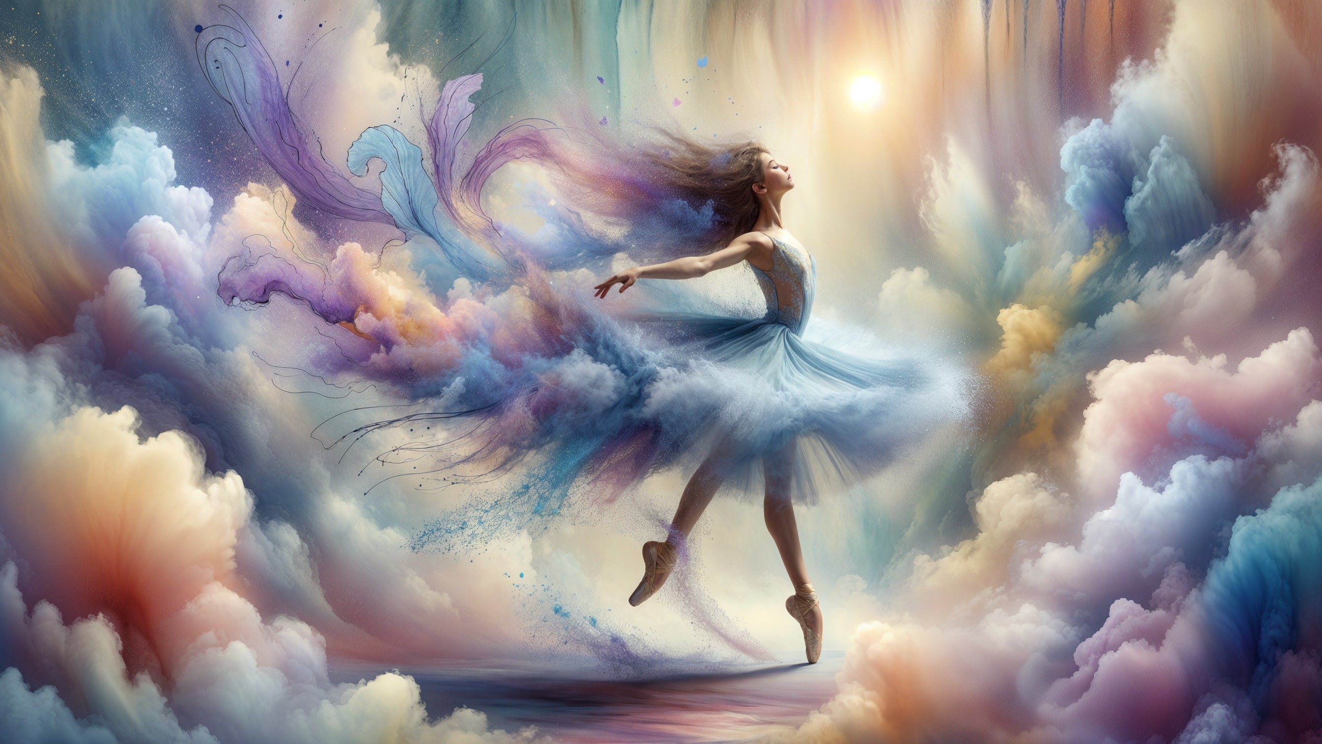 Ballet Dancer in Dreamlike Colorful Landscape
