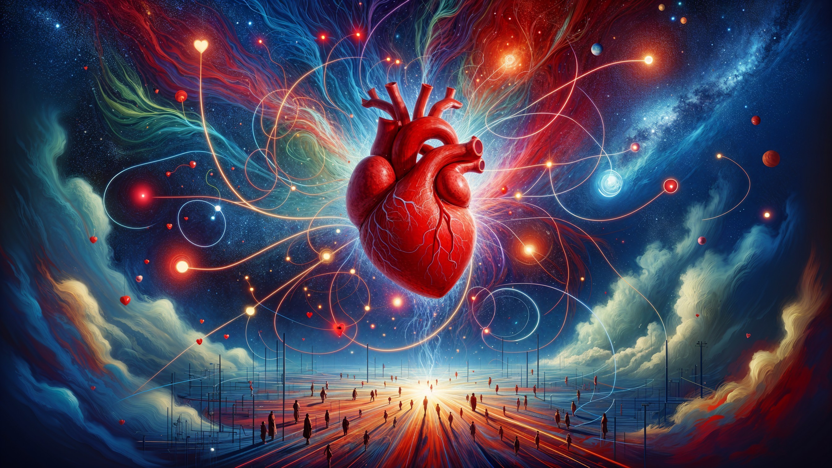 Surreal Cosmic Landscape with Glowing Red Heart
