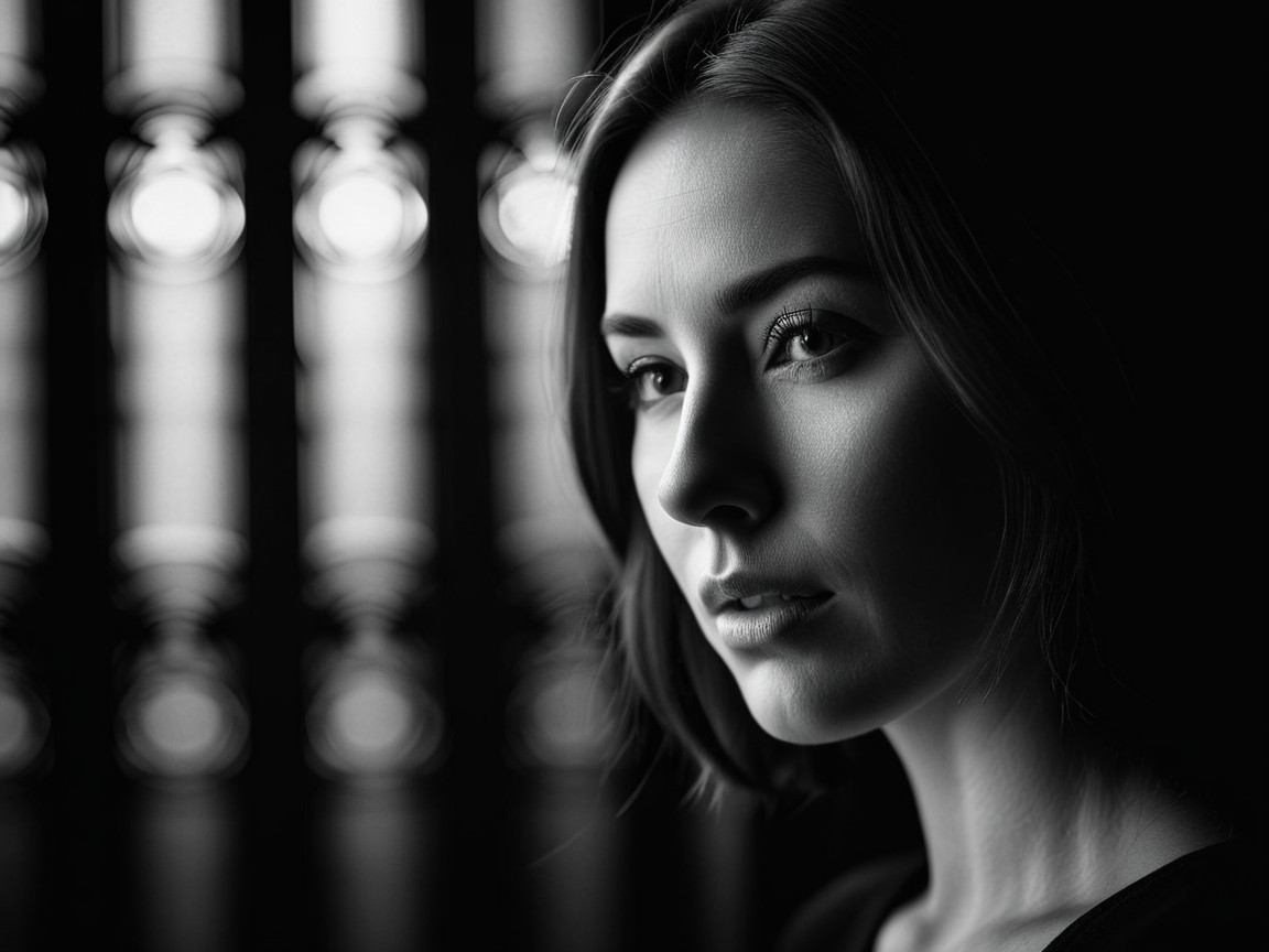 Black and White Profile Portrait of a Young Woman