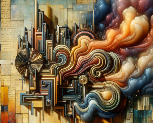 Abstract Cityscape with Colorful Waves and Textures