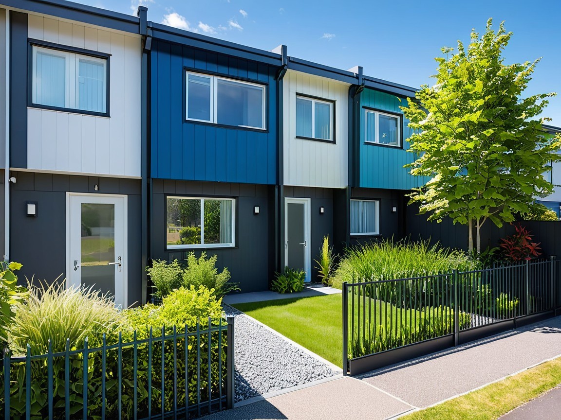 Multicolored Modern Townhouses with Lush Gardens