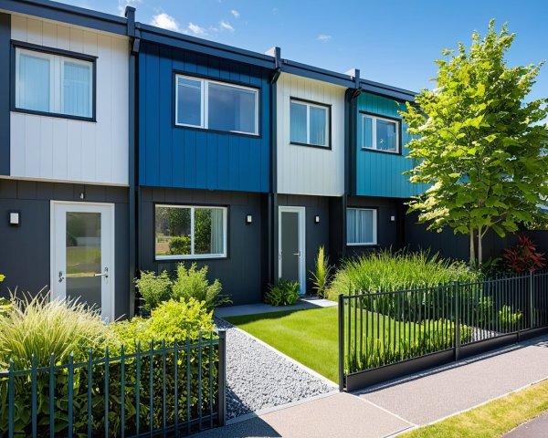 Multicolored Modern Townhouses with Lush Gardens