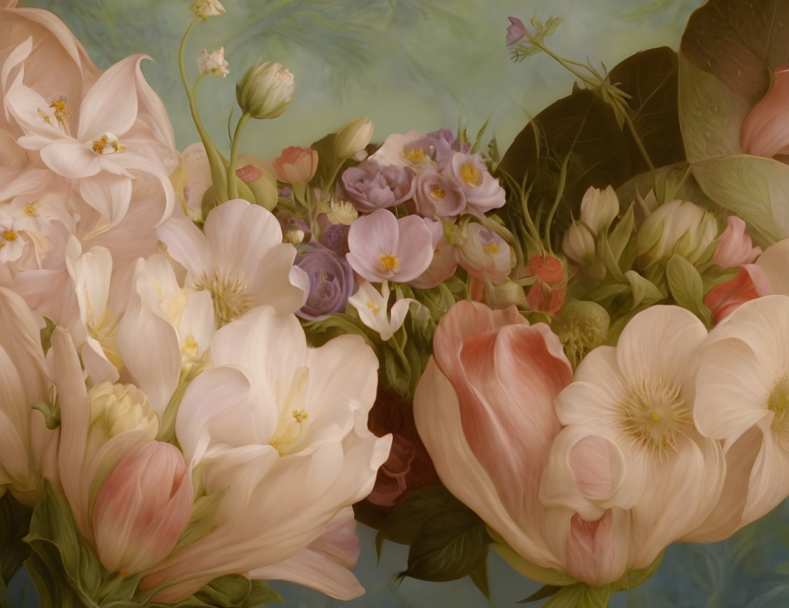 Serene Pastel Flower Bouquet with Lush Greenery