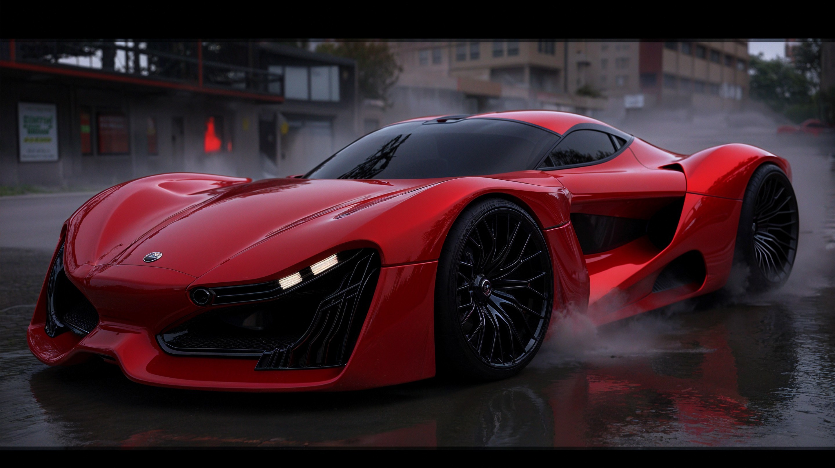 Futuristic Red Sports Car with Aerodynamic Design