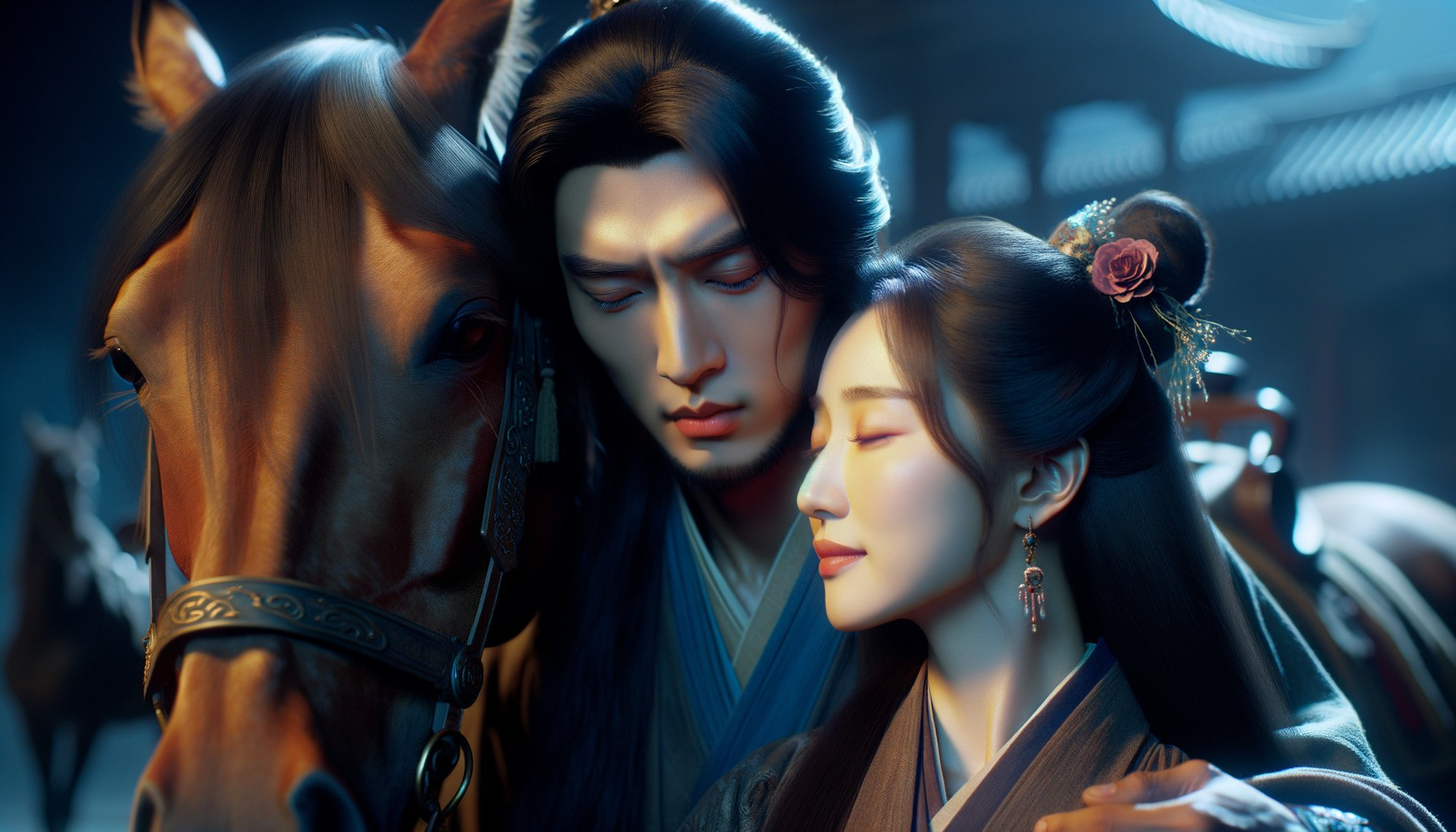 Romantic Scene of Couple in Traditional Attire